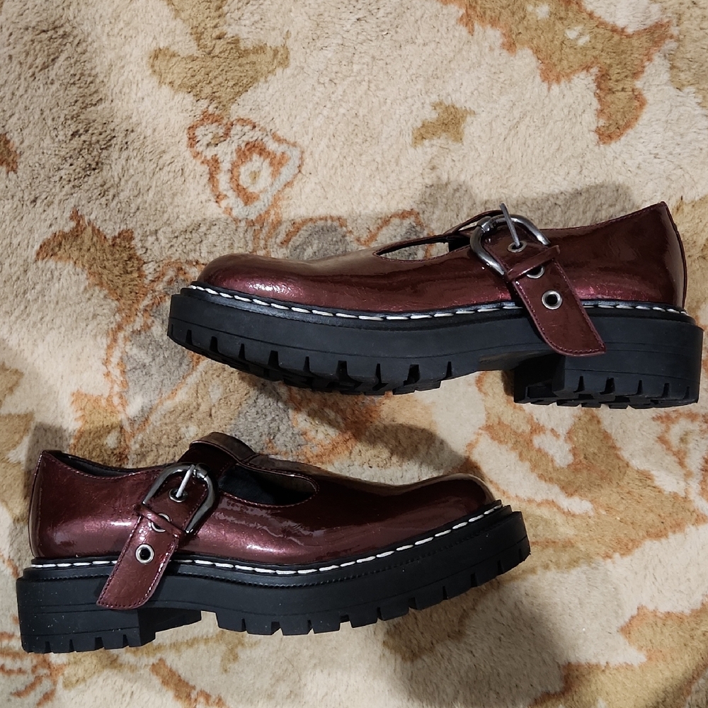 Circus NY by Sam Edelman Emelia Burgundy Patent Mary Jane Loafers Size 8